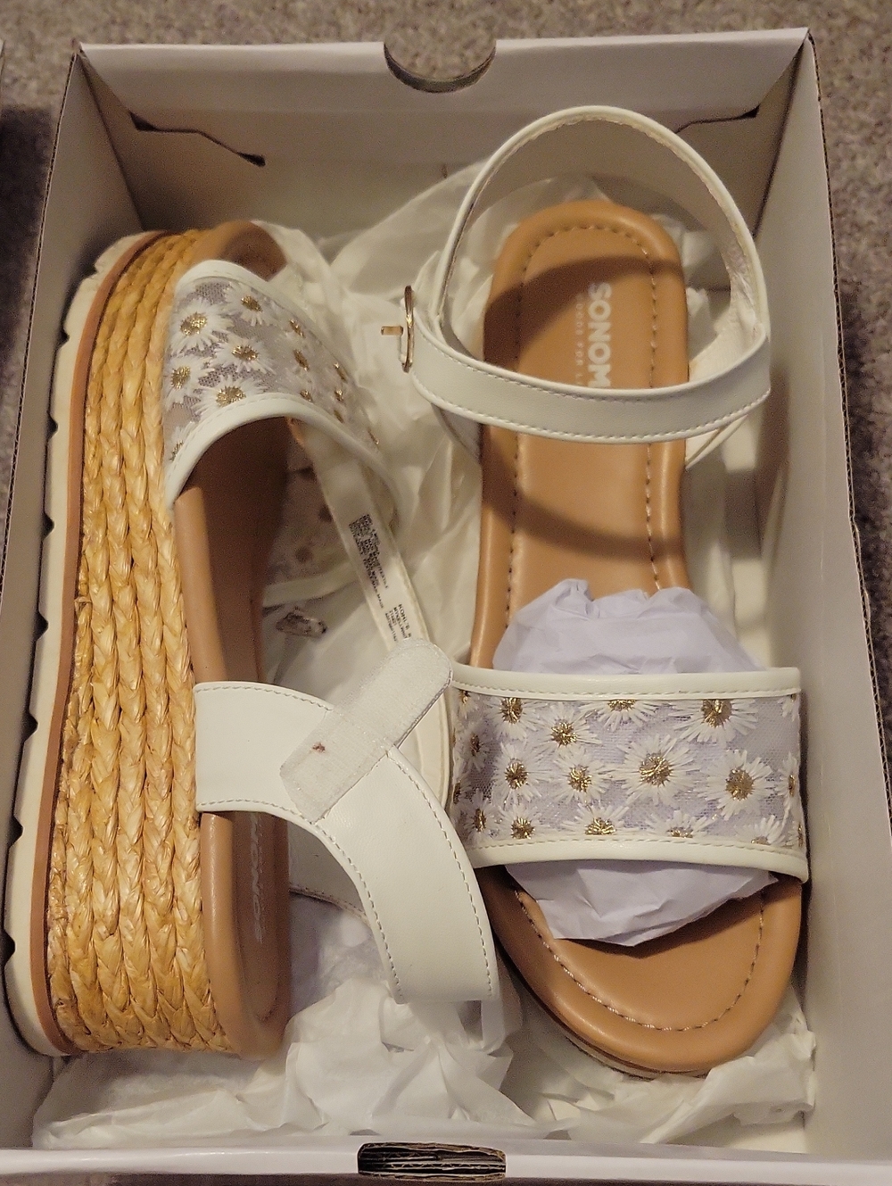 Girls Size 6 White Floral Espadrille Platform Sandals